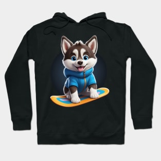 Cute Snowboarding Husky Puppy Hoodie